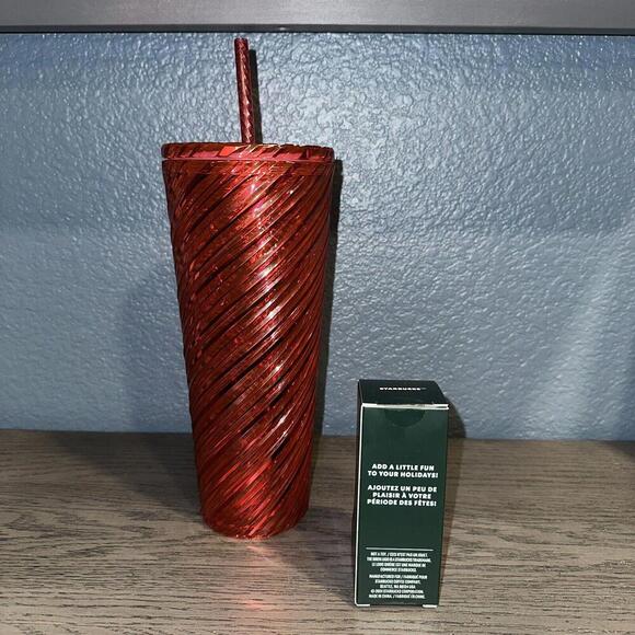 NEW Starbucks Red Swirl 24oz Cold Cup Tumbler & Matching Keychain Holiday 2024 - Picture 2 of 3
